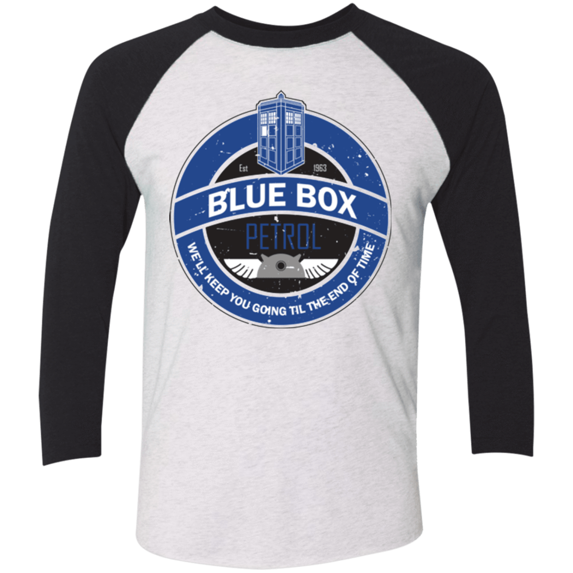 T-Shirts Heather White/Vintage Black / X-Small Blue Box V7(1) Triblend 3/4 Sleeve