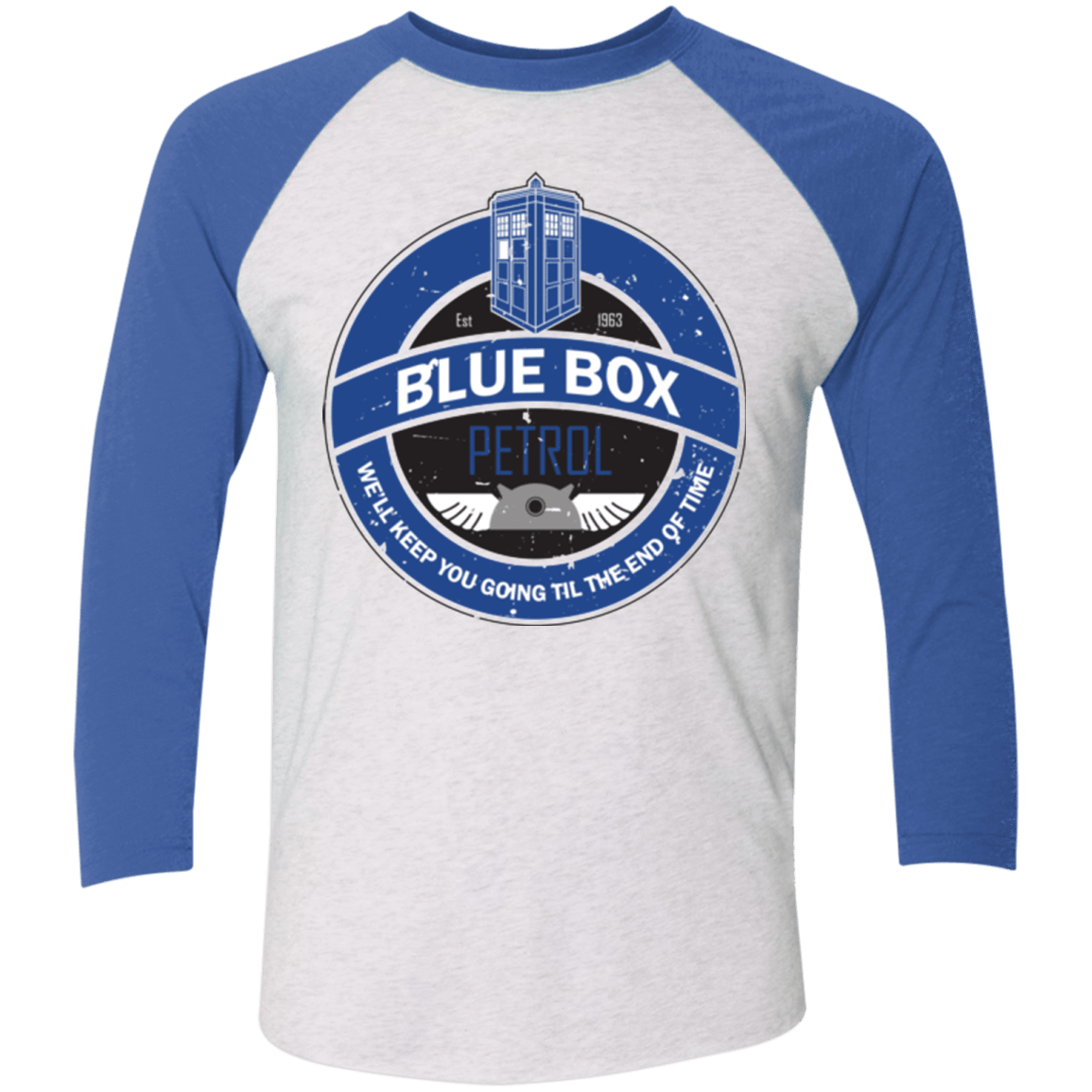 T-Shirts Heather White/Vintage Royal / X-Small Blue Box V7(1) Triblend 3/4 Sleeve