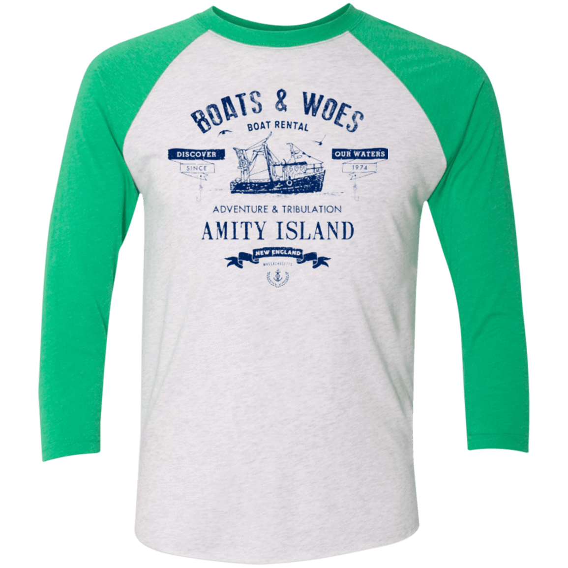 T-Shirts Heather White/Envy / X-Small BOATS & WOES Men's Triblend 3/4 Sleeve