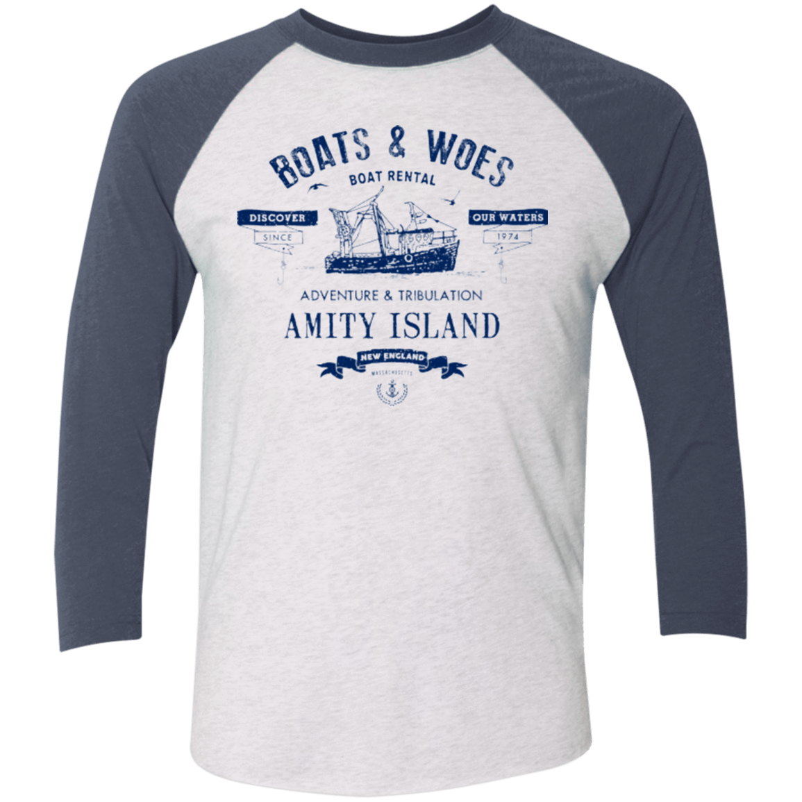 T-Shirts Heather White/Indigo / X-Small BOATS & WOES Men's Triblend 3/4 Sleeve