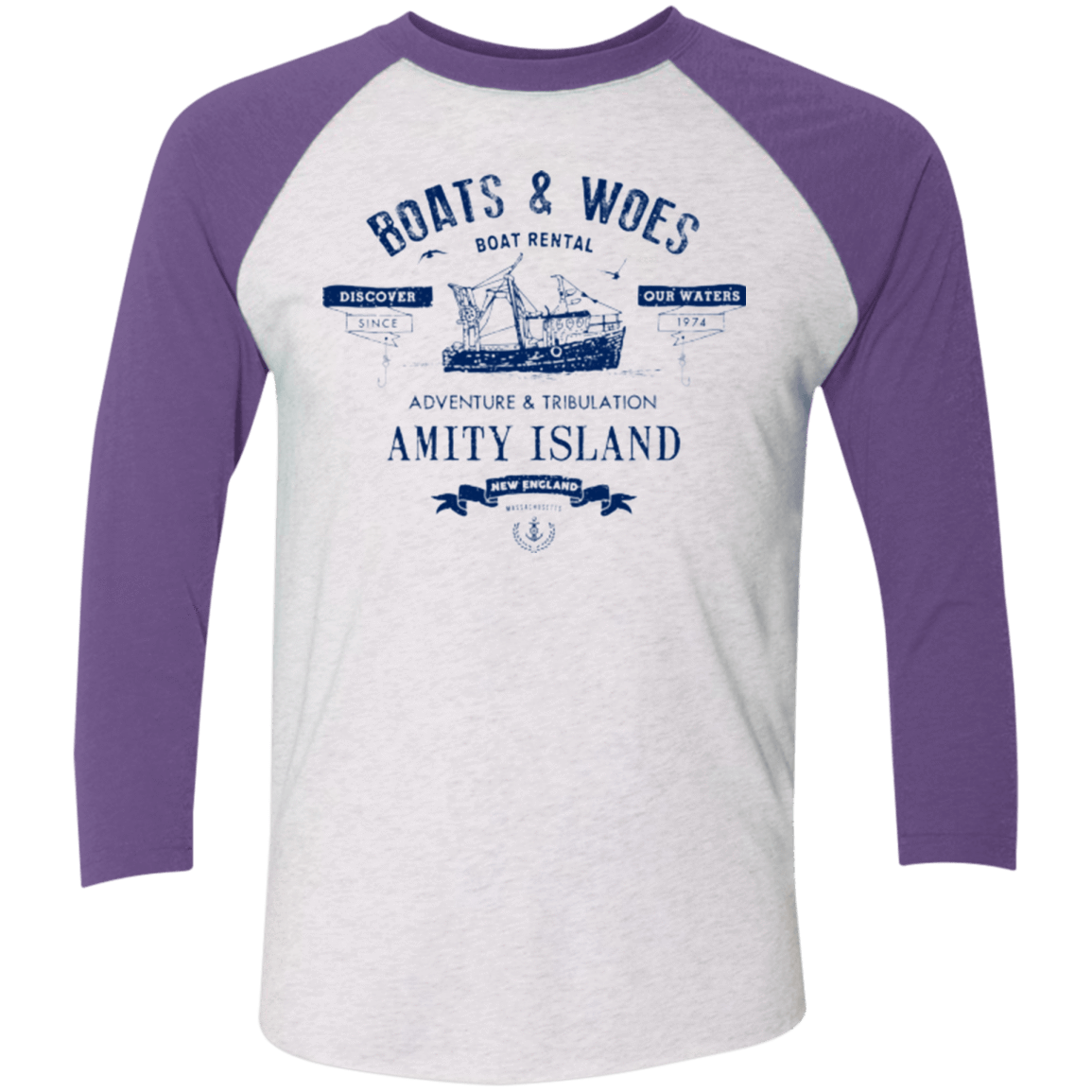 T-Shirts Heather White/Purple Rush / X-Small BOATS & WOES Men's Triblend 3/4 Sleeve