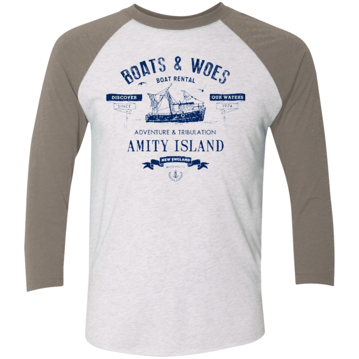 T-Shirts Heather White/Vintage Grey / X-Small BOATS & WOES Men's Triblend 3/4 Sleeve