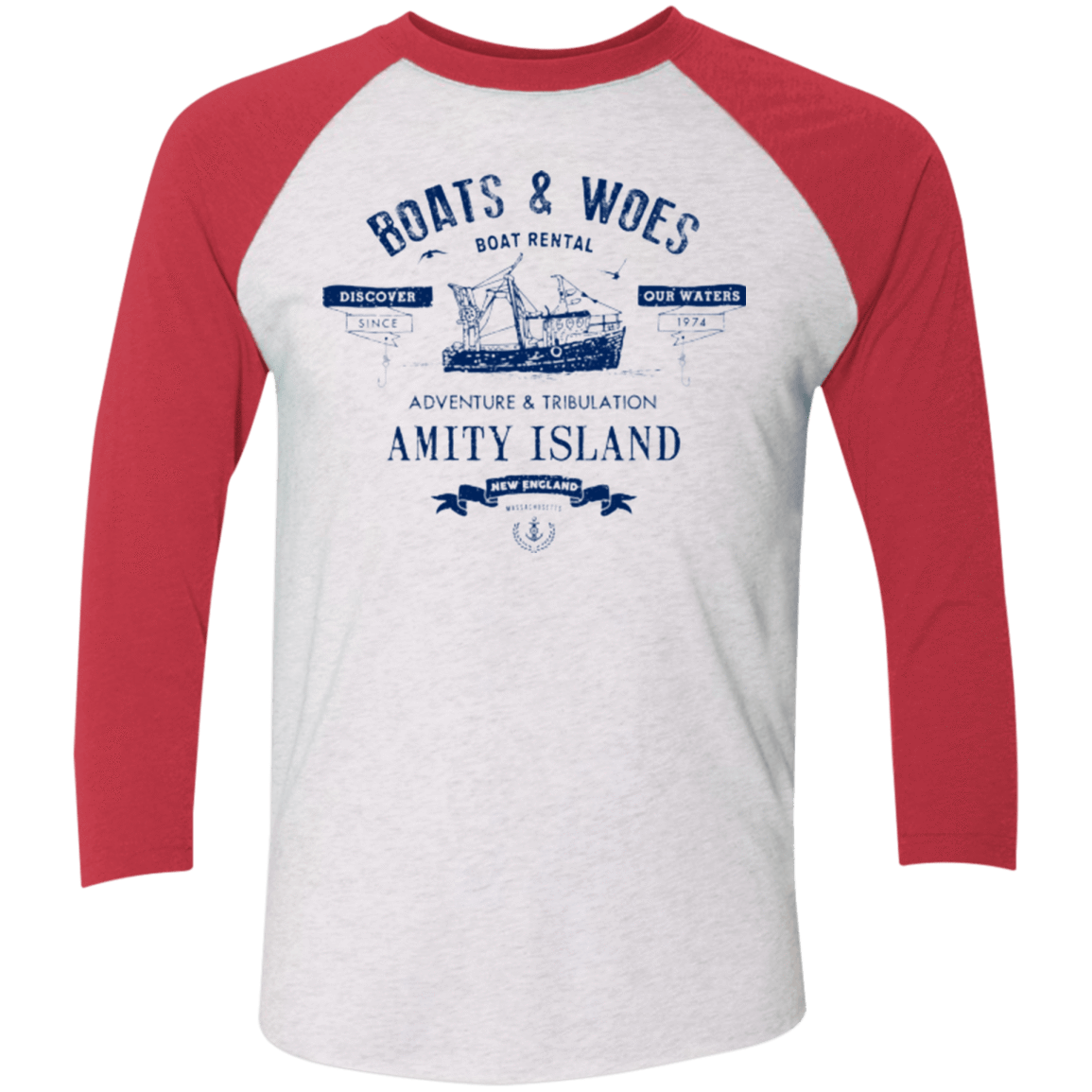 T-Shirts Heather White/Vintage Red / X-Small BOATS & WOES Men's Triblend 3/4 Sleeve