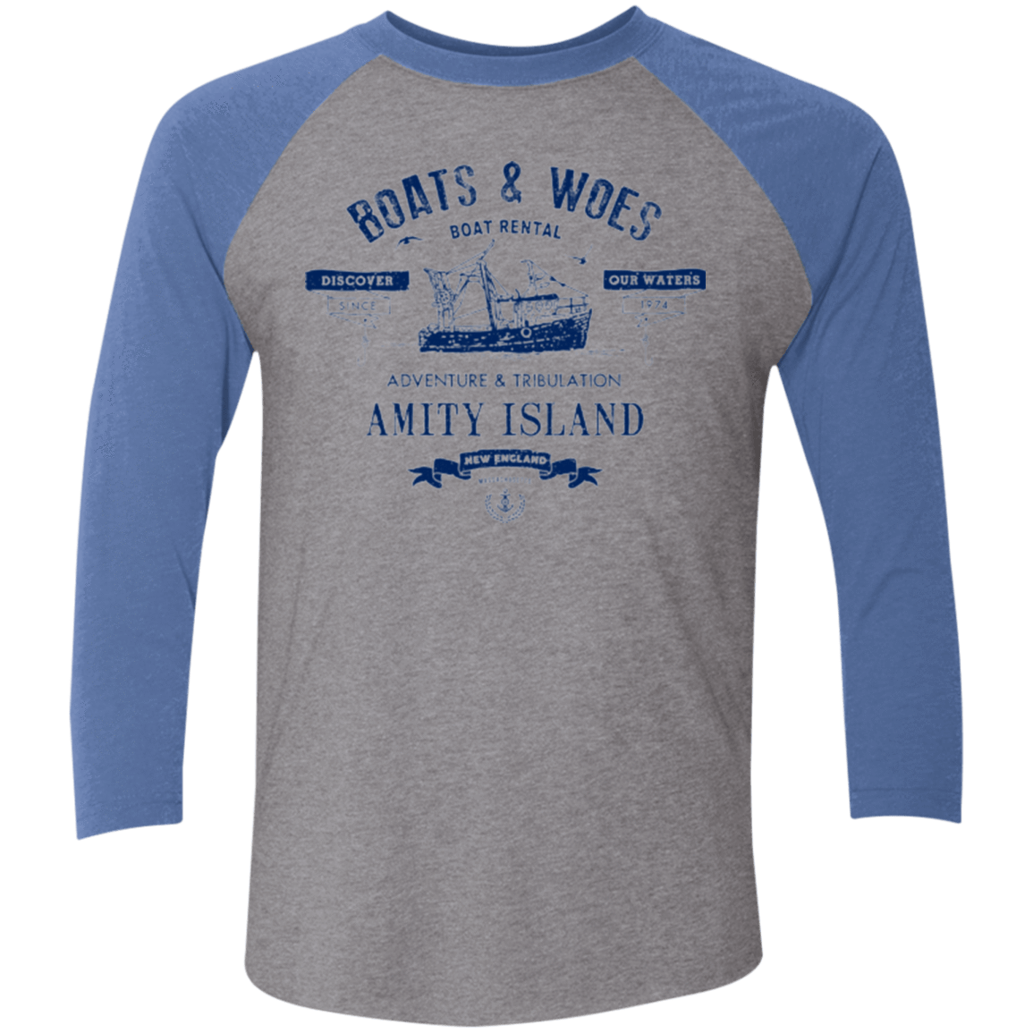 T-Shirts Premium Heather/ Vintage Royal / X-Small BOATS & WOES Men's Triblend 3/4 Sleeve