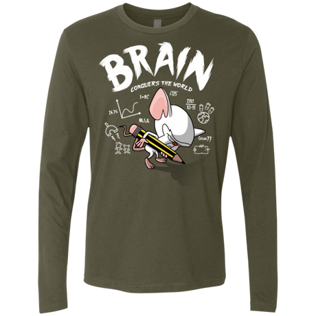 T-Shirts Military Green / Small Brain vs The World Men's Premium Long Sleeve