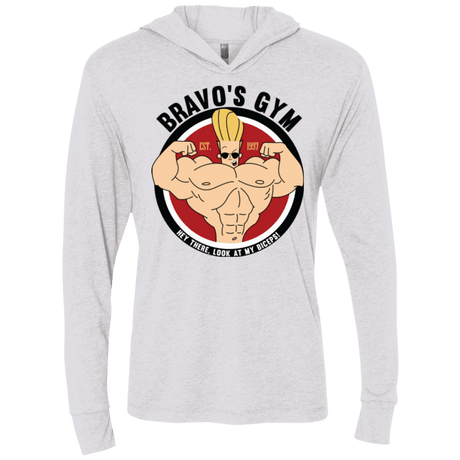 T-Shirts Heather White / X-Small Bravo's Gym Triblend Long Sleeve Hoodie Tee