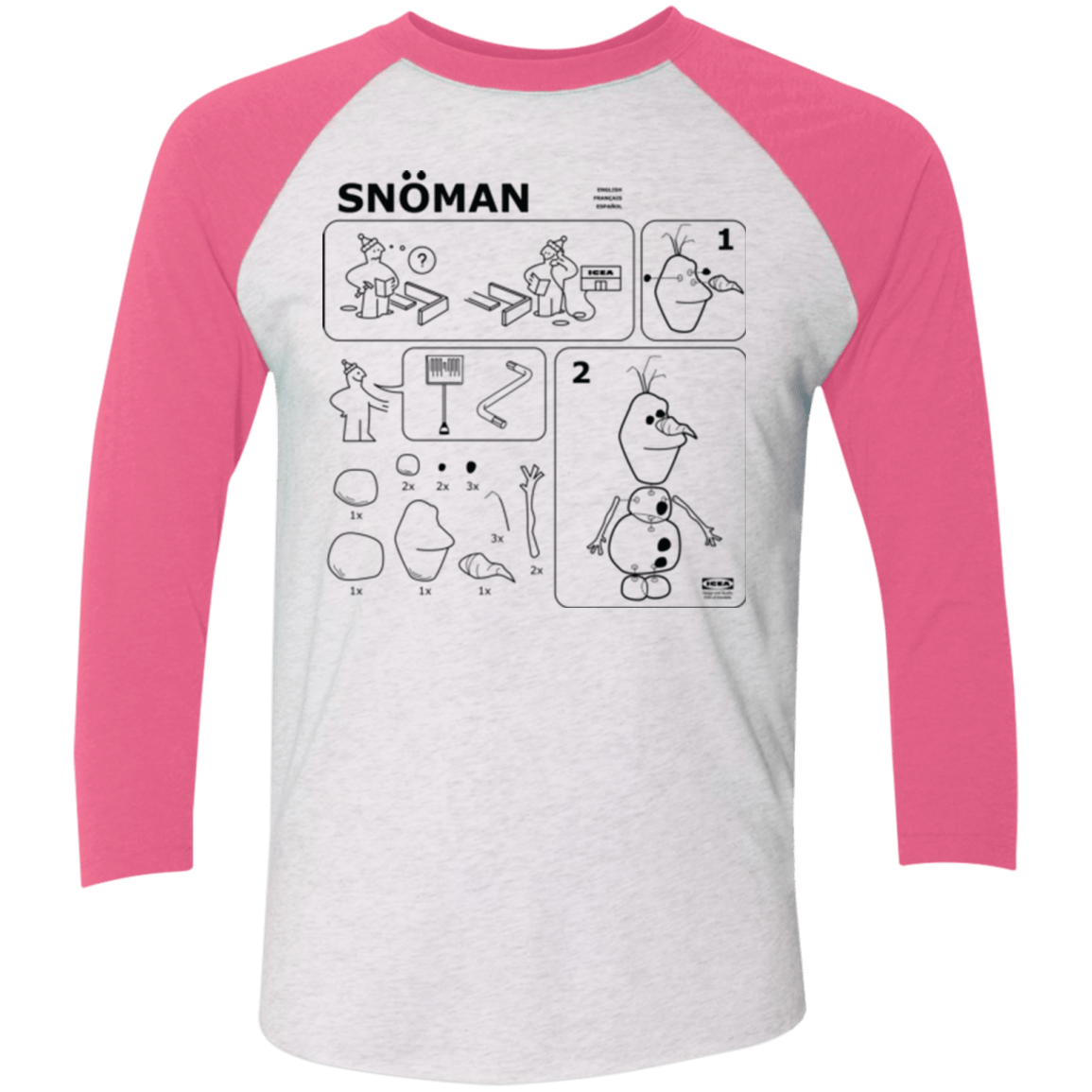 T-Shirts Heather White/Vintage Pink / X-Small Build a Snowman Men's Triblend 3/4 Sleeve