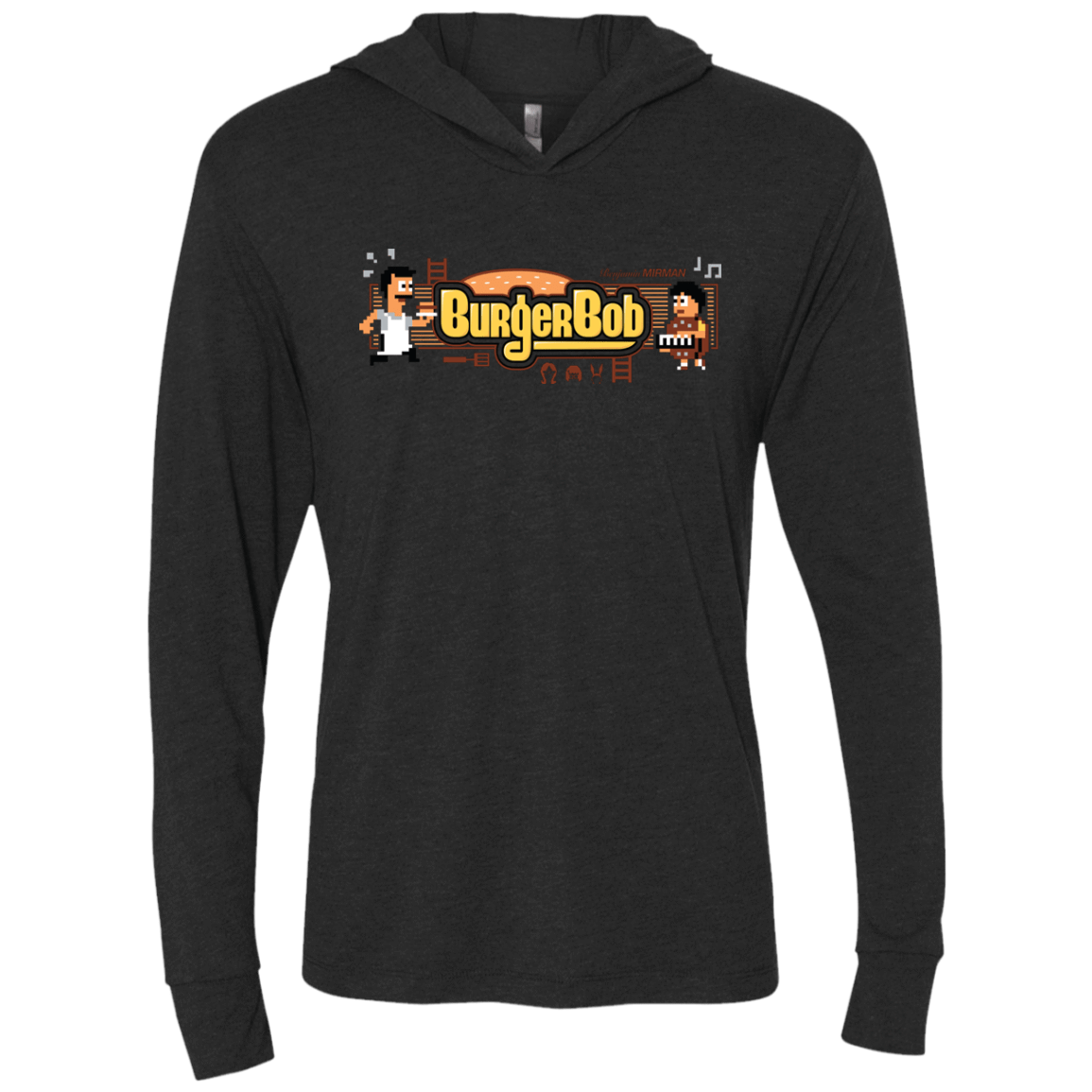 T-Shirts Vintage Black / X-Small Burger Bob Triblend Long Sleeve Hoodie Tee