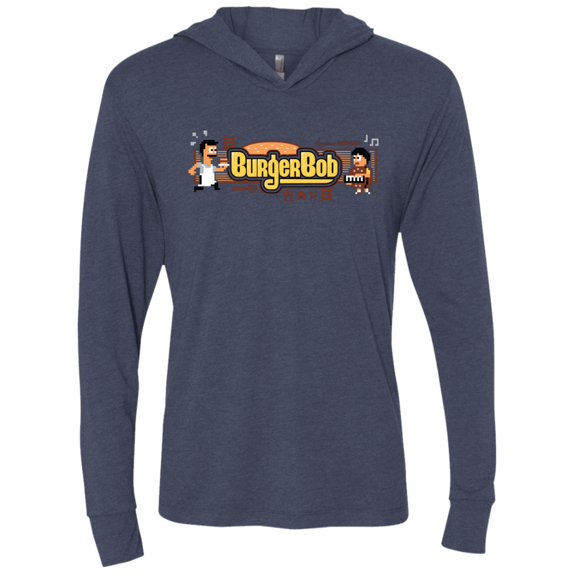 T-Shirts Vintage Navy / X-Small Burger Bob Triblend Long Sleeve Hoodie Tee