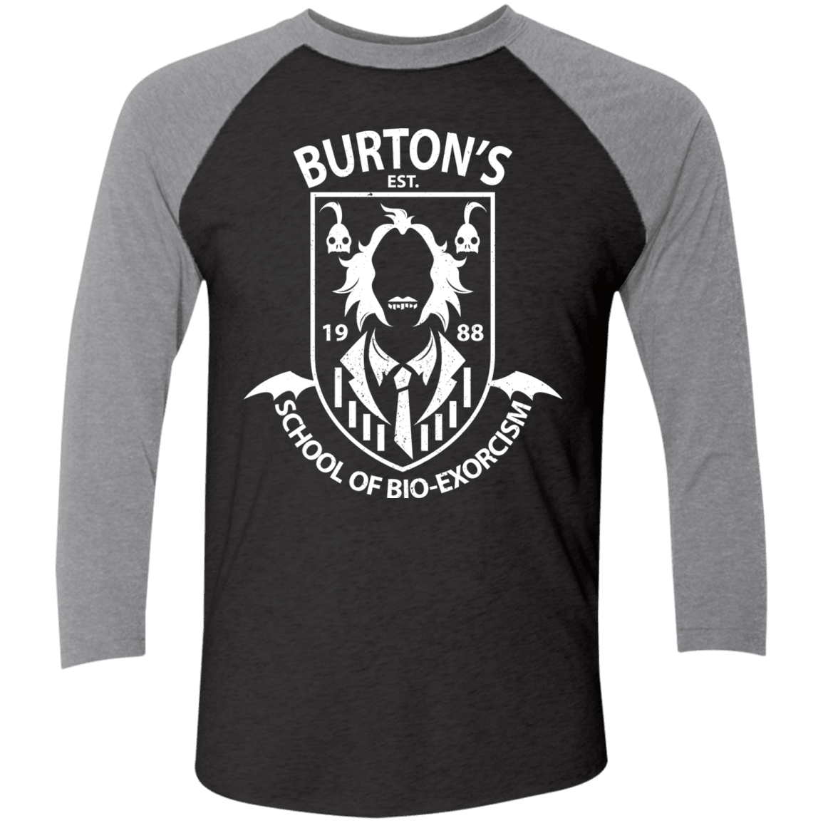 T-Shirts Vintage Black/Premium Heather / X-Small Burtons School of Bio Exorcism Men's Triblend 3/4 Sleeve