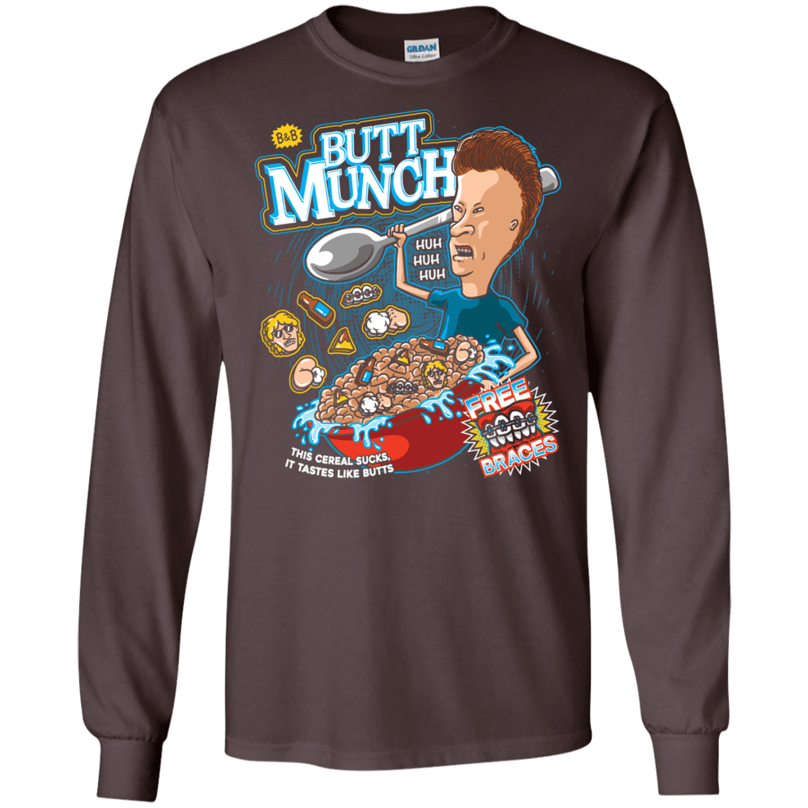 T-Shirts Dark Chocolate / S Buttmunch Cereal Men's Long Sleeve T-Shirt