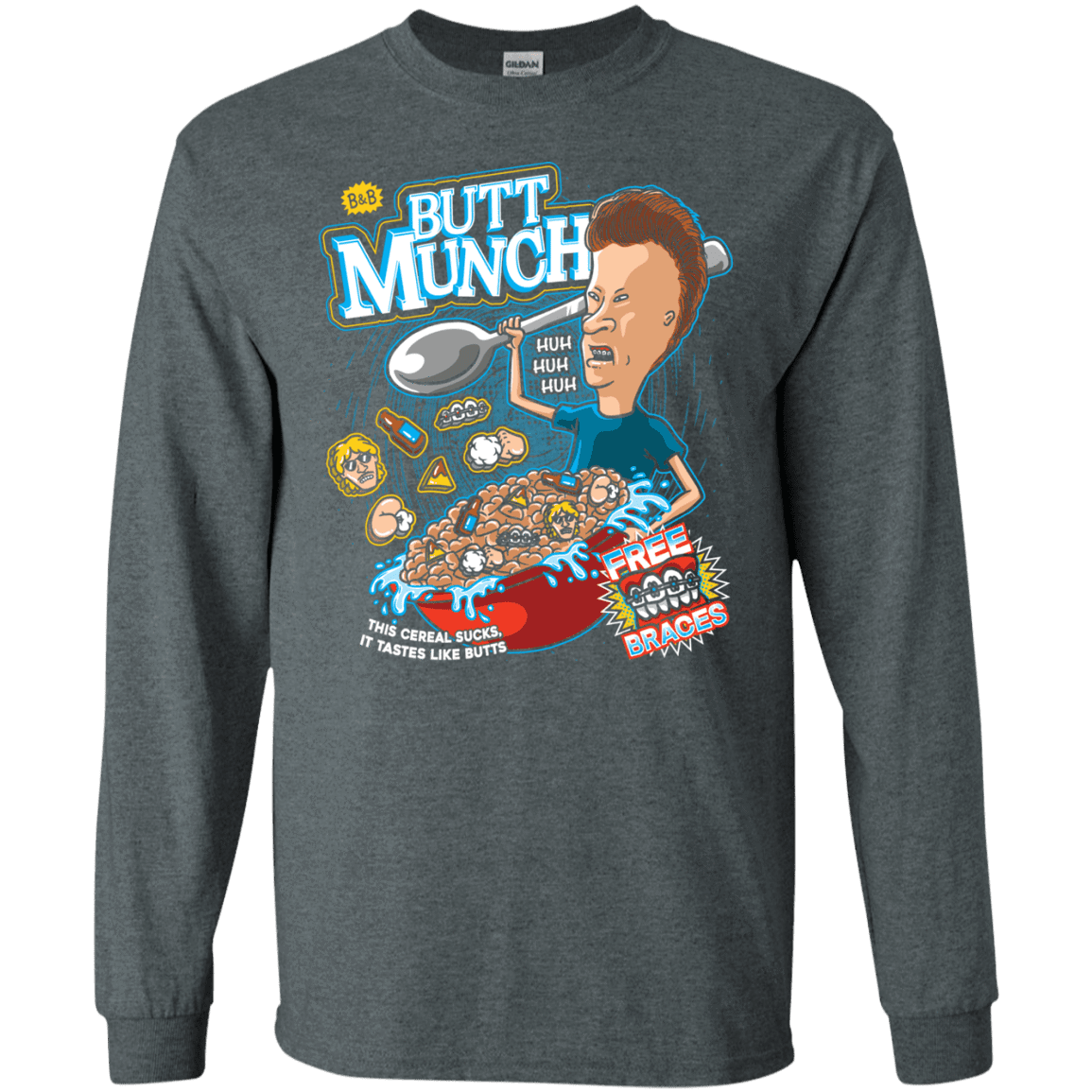 T-Shirts Dark Heather / S Buttmunch Cereal Men's Long Sleeve T-Shirt