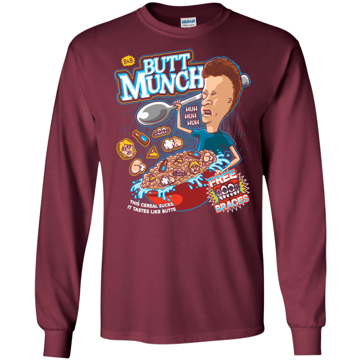 T-Shirts Maroon / S Buttmunch Cereal Men's Long Sleeve T-Shirt