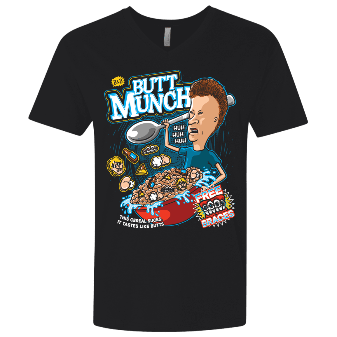T-Shirts Black / X-Small Buttmunch Cereal Men's Premium V-Neck