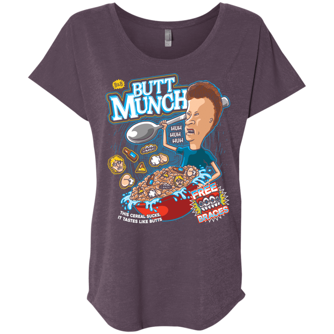 T-Shirts Vintage Purple / X-Small Buttmunch Cereal Triblend Dolman Sleeve