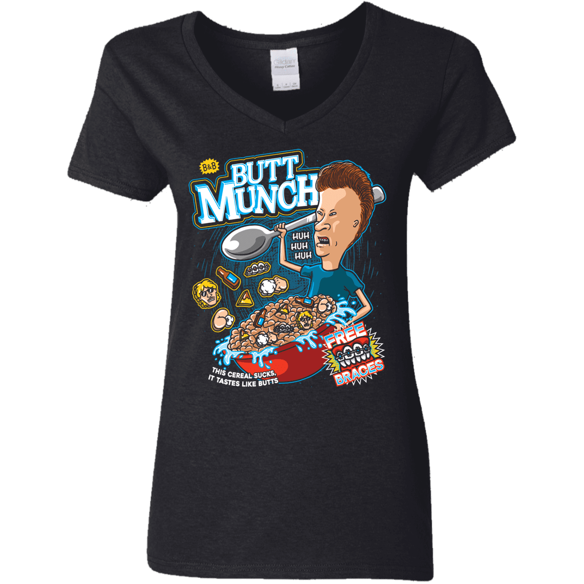 T-Shirts Black / S Buttmunch Cereal Women's V-Neck T-Shirt