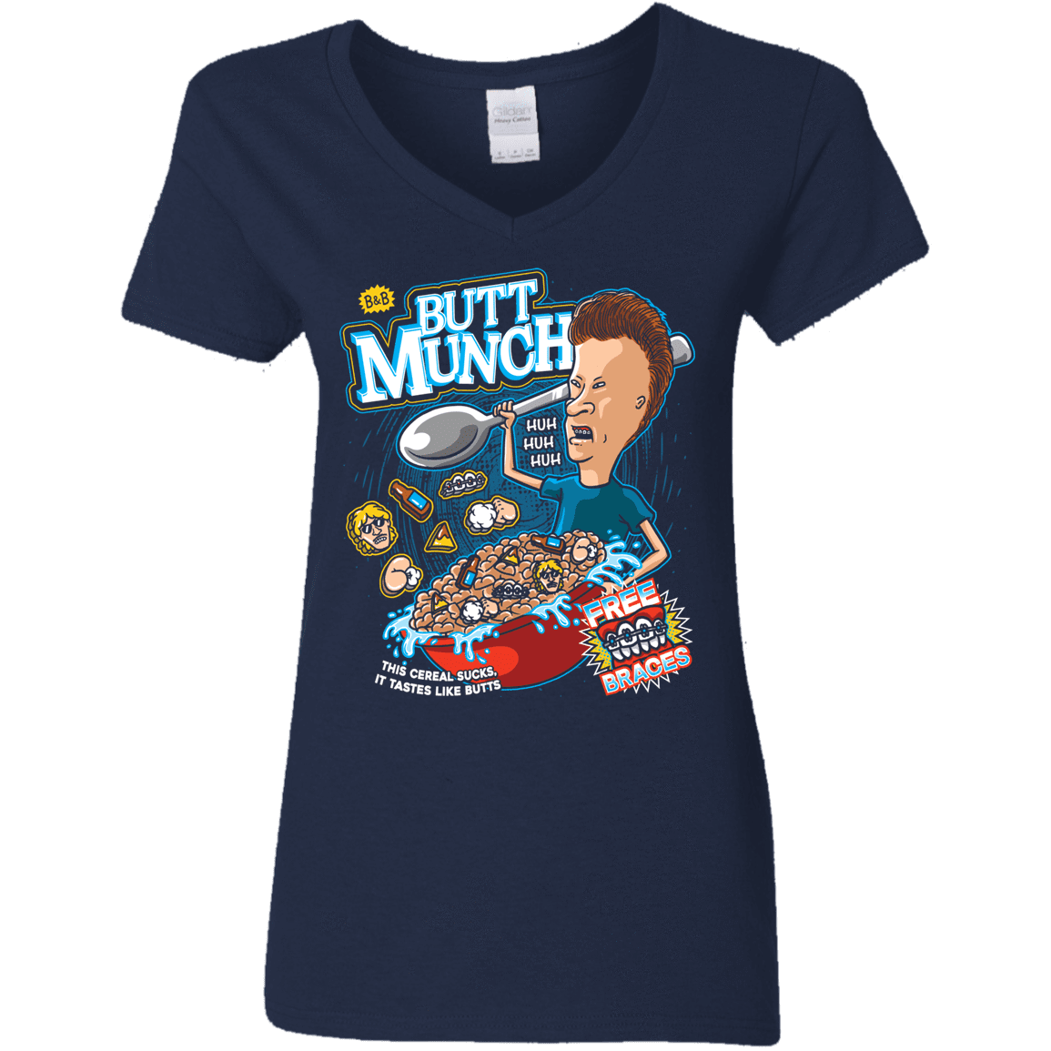 T-Shirts Navy / S Buttmunch Cereal Women's V-Neck T-Shirt