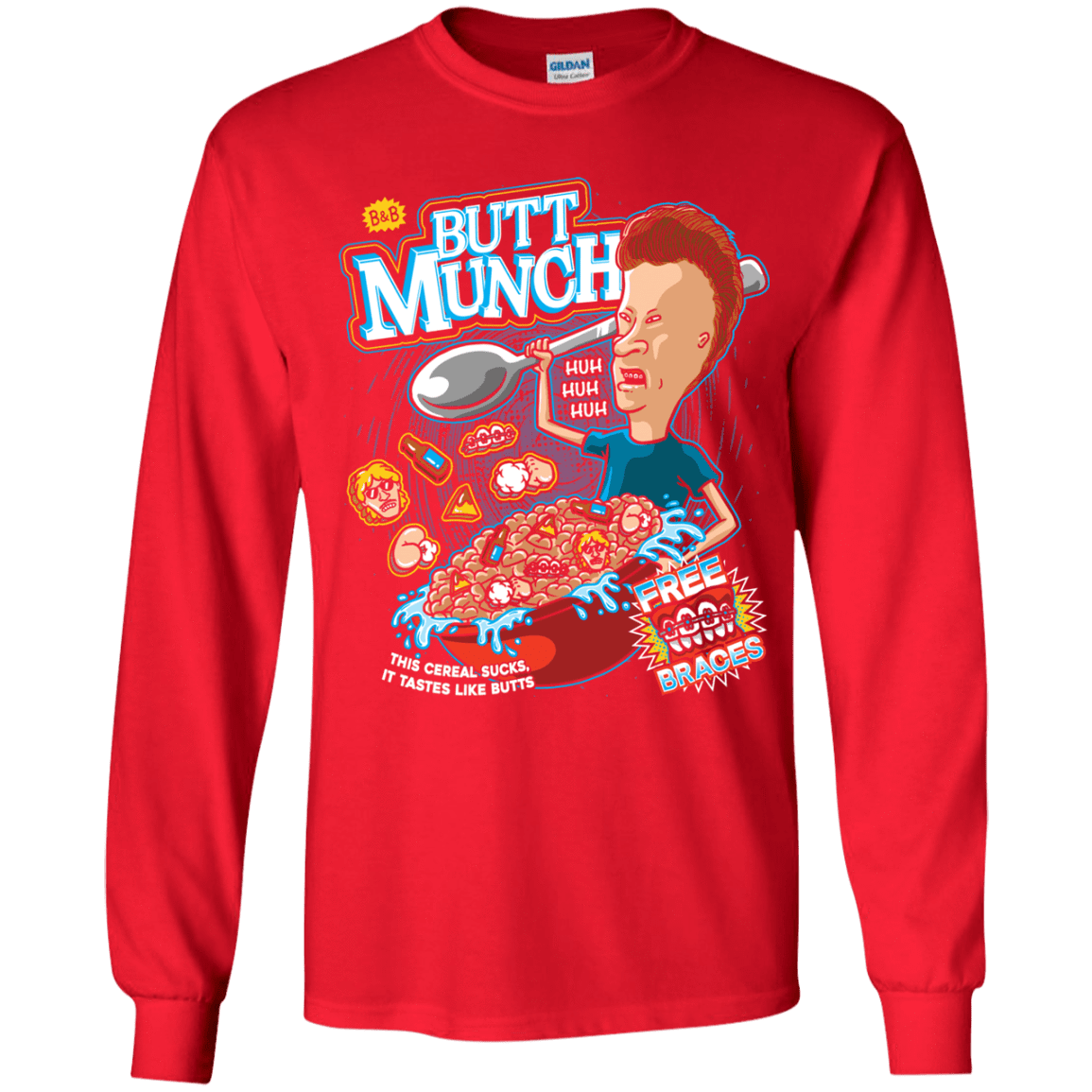 T-Shirts Red / YS Buttmunch Cereal Youth Long Sleeve T-Shirt