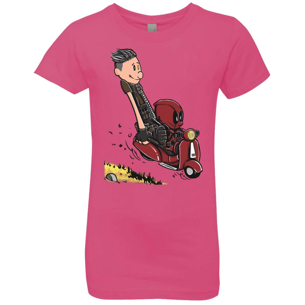 T-Shirts Hot Pink / YXS Calvin & Deadpool Girls Premium T-Shirt