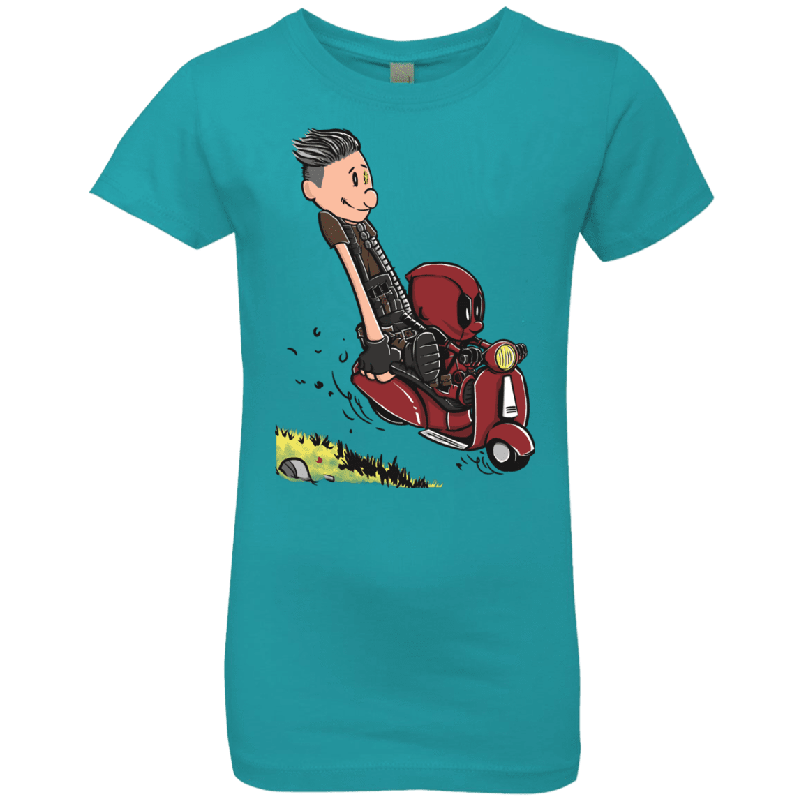 T-Shirts Tahiti Blue / YXS Calvin & Deadpool Girls Premium T-Shirt