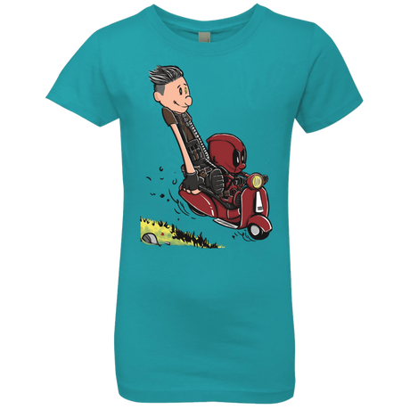 T-Shirts Tahiti Blue / YXS Calvin & Deadpool Girls Premium T-Shirt