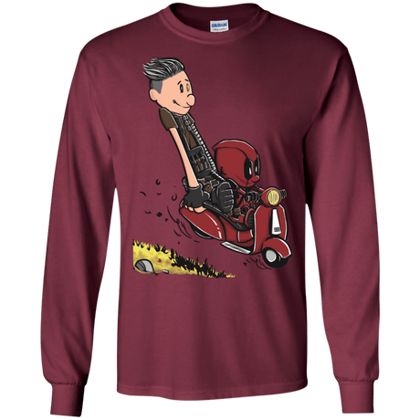 T-Shirts Maroon / S Calvin & Deadpool Men's Long Sleeve T-Shirt