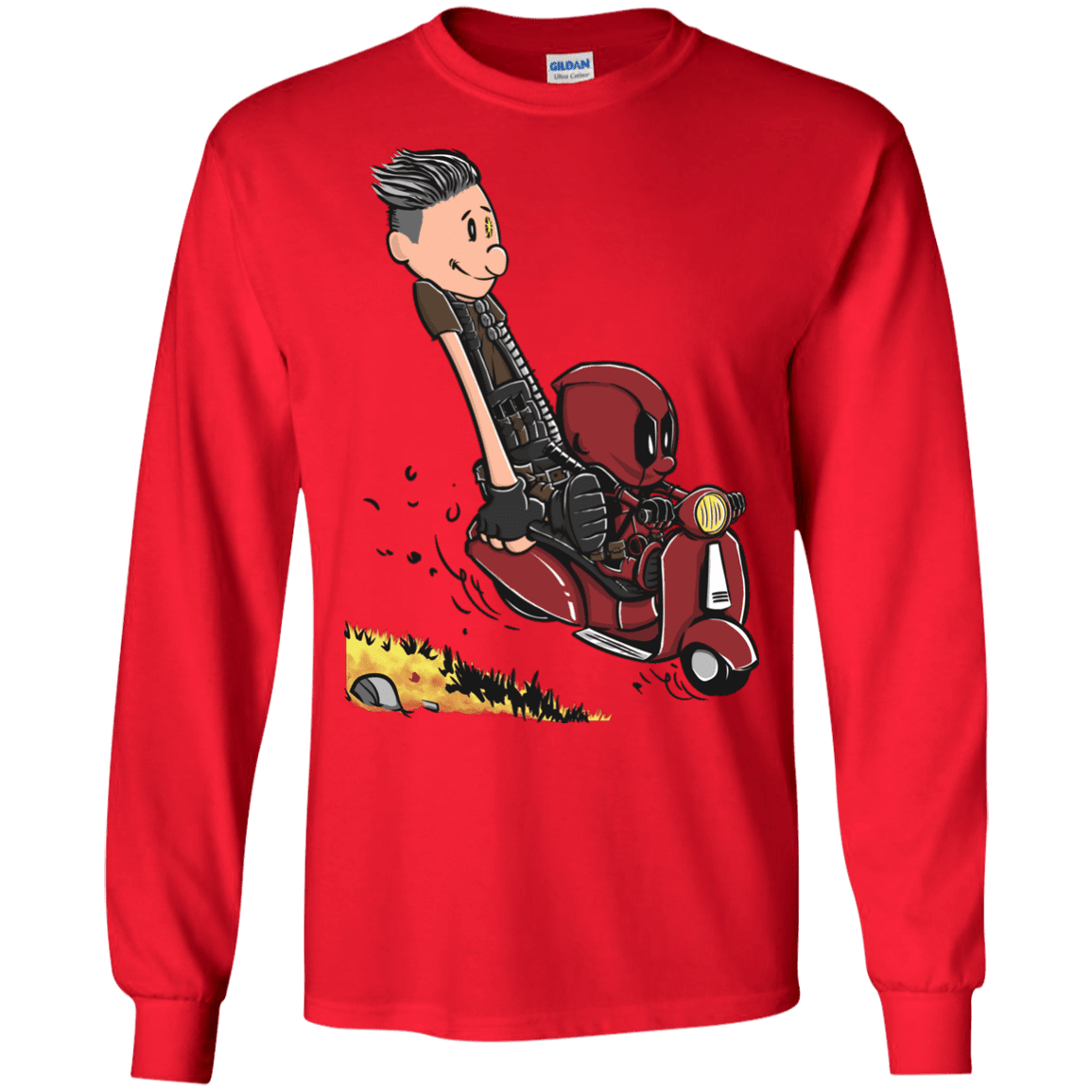 T-Shirts Red / S Calvin & Deadpool Men's Long Sleeve T-Shirt