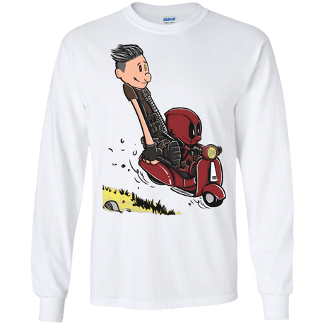 T-Shirts White / S Calvin & Deadpool Men's Long Sleeve T-Shirt