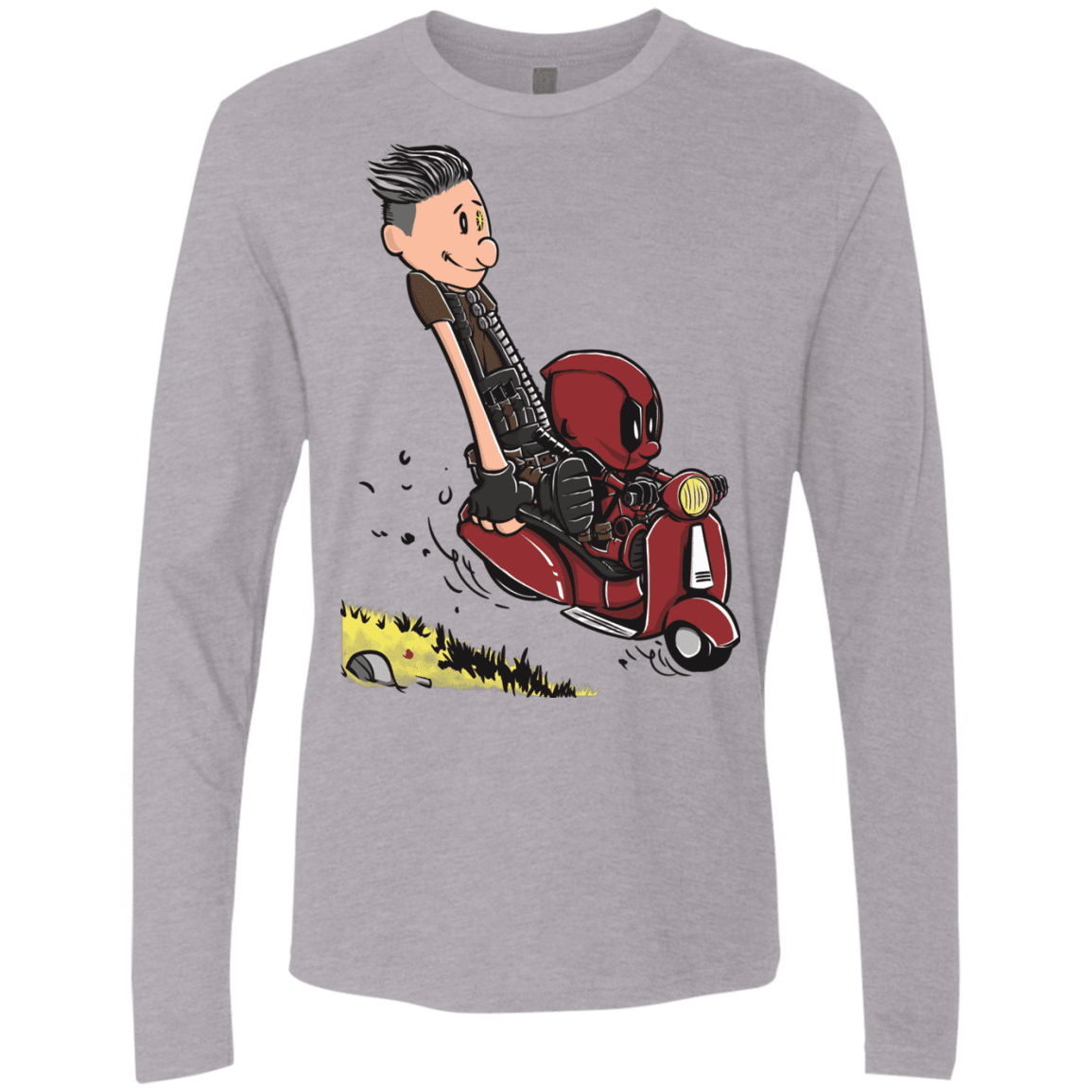 T-Shirts Heather Grey / S Calvin & Deadpool Men's Premium Long Sleeve