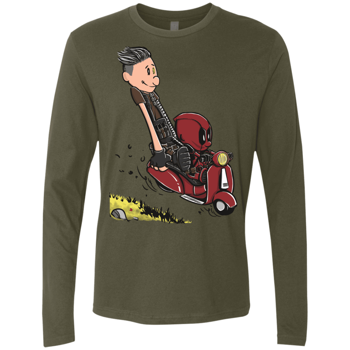 T-Shirts Military Green / S Calvin & Deadpool Men's Premium Long Sleeve