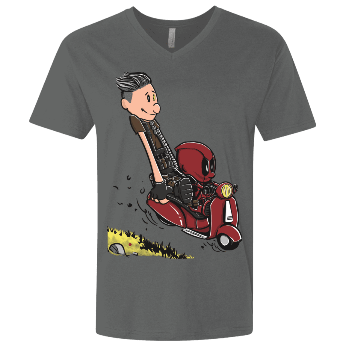 T-Shirts Heavy Metal / X-Small Calvin & Deadpool Men's Premium V-Neck