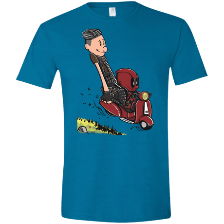 T-Shirts Antique Sapphire / S Calvin & Deadpool Men's Semi-Fitted Softstyle