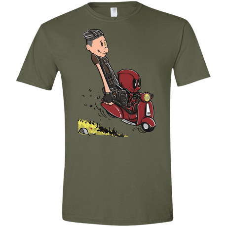 T-Shirts Military Green / S Calvin & Deadpool Men's Semi-Fitted Softstyle