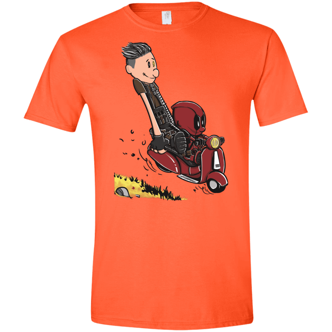 T-Shirts Orange / S Calvin & Deadpool Men's Semi-Fitted Softstyle