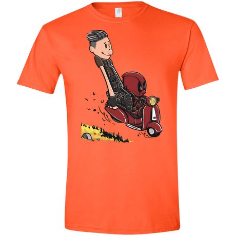 T-Shirts Orange / S Calvin & Deadpool Men's Semi-Fitted Softstyle