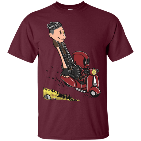 T-Shirts Maroon / S Calvin & Deadpool T-Shirt