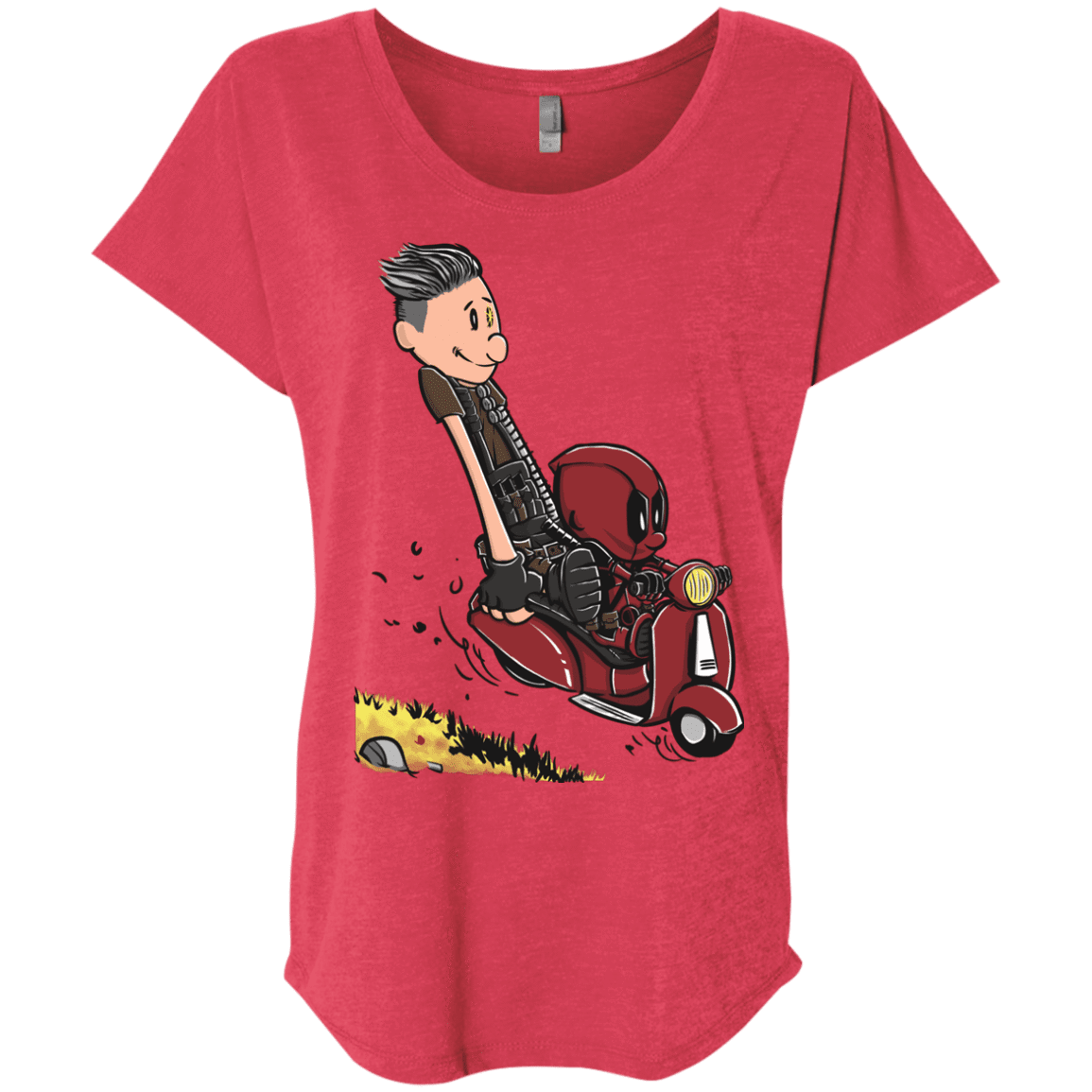 T-Shirts Vintage Red / X-Small Calvin & Deadpool Triblend Dolman Sleeve