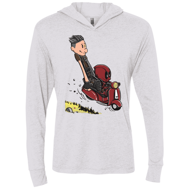 T-Shirts Heather White / X-Small Calvin & Deadpool Triblend Long Sleeve Hoodie Tee