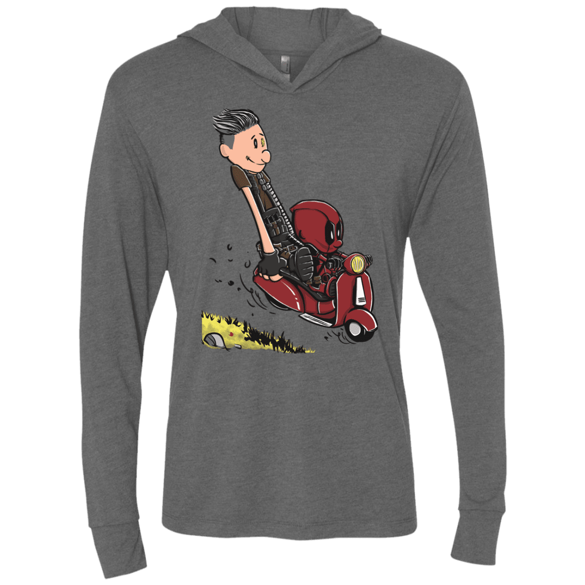 T-Shirts Premium Heather / X-Small Calvin & Deadpool Triblend Long Sleeve Hoodie Tee