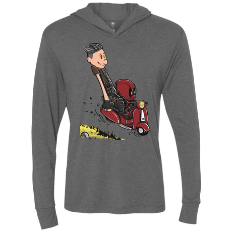 T-Shirts Premium Heather / X-Small Calvin & Deadpool Triblend Long Sleeve Hoodie Tee