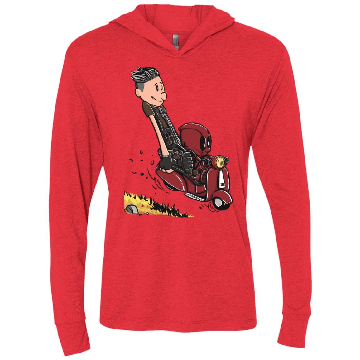 T-Shirts Vintage Red / X-Small Calvin & Deadpool Triblend Long Sleeve Hoodie Tee