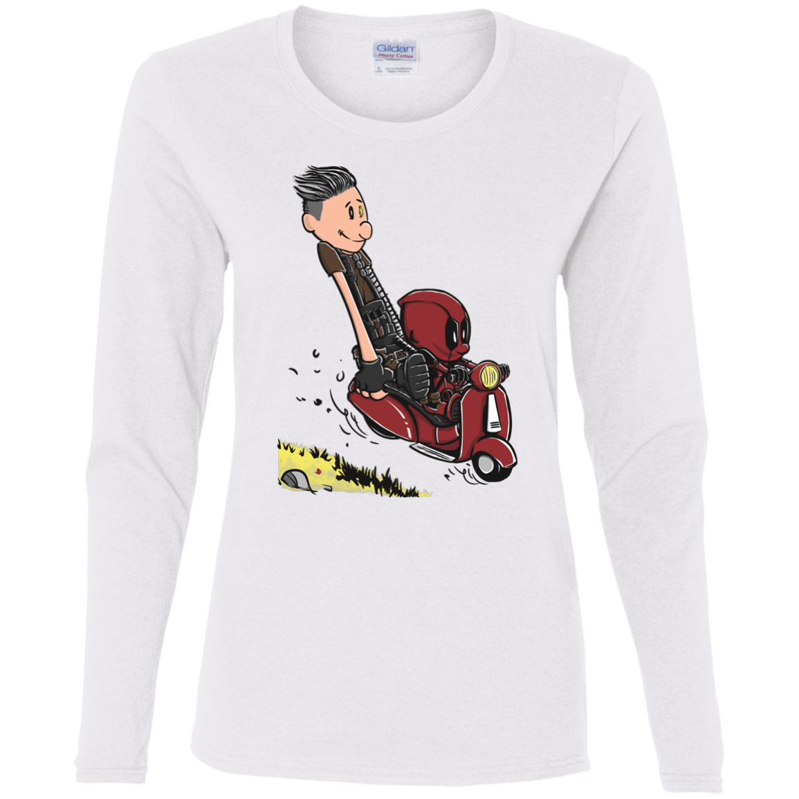 T-Shirts White / S Calvin & Deadpool Women's Long Sleeve T-Shirt