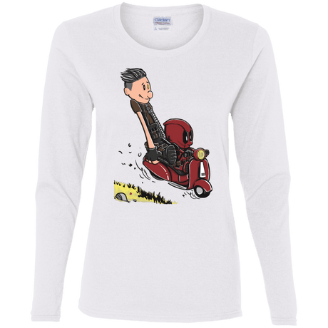 T-Shirts White / S Calvin & Deadpool Women's Long Sleeve T-Shirt
