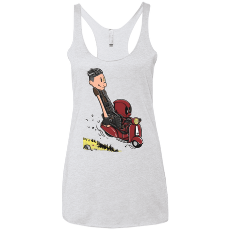 T-Shirts Heather White / X-Small Calvin & Deadpool Women's Triblend Racerback Tank