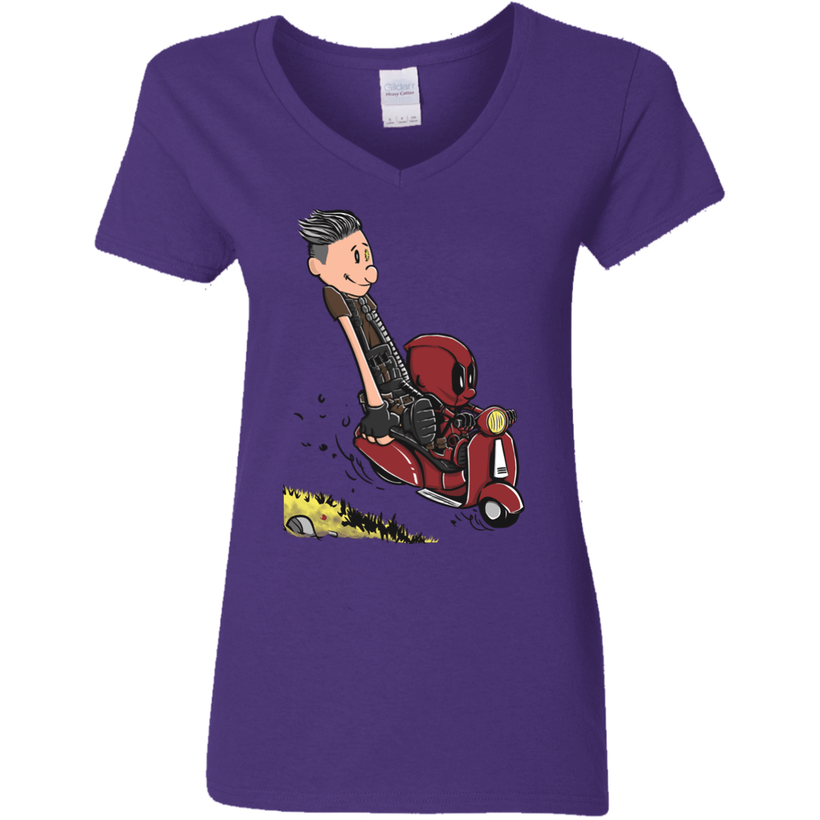 T-Shirts Purple / S Calvin & Deadpool Women's V-Neck T-Shirt