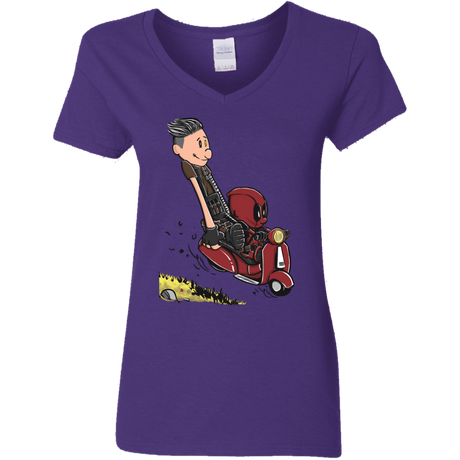 T-Shirts Purple / S Calvin & Deadpool Women's V-Neck T-Shirt