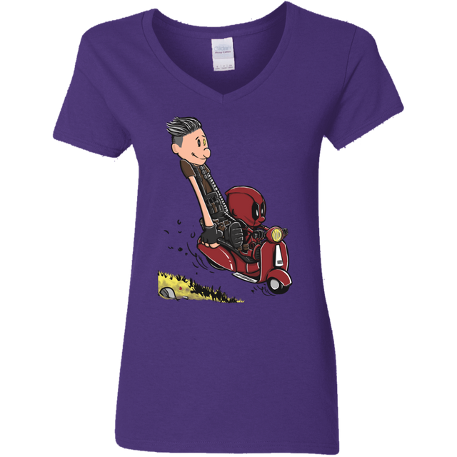 T-Shirts Purple / S Calvin & Deadpool Women's V-Neck T-Shirt