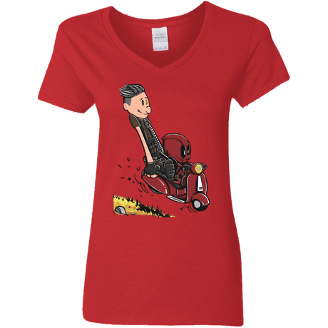 T-Shirts Red / S Calvin & Deadpool Women's V-Neck T-Shirt