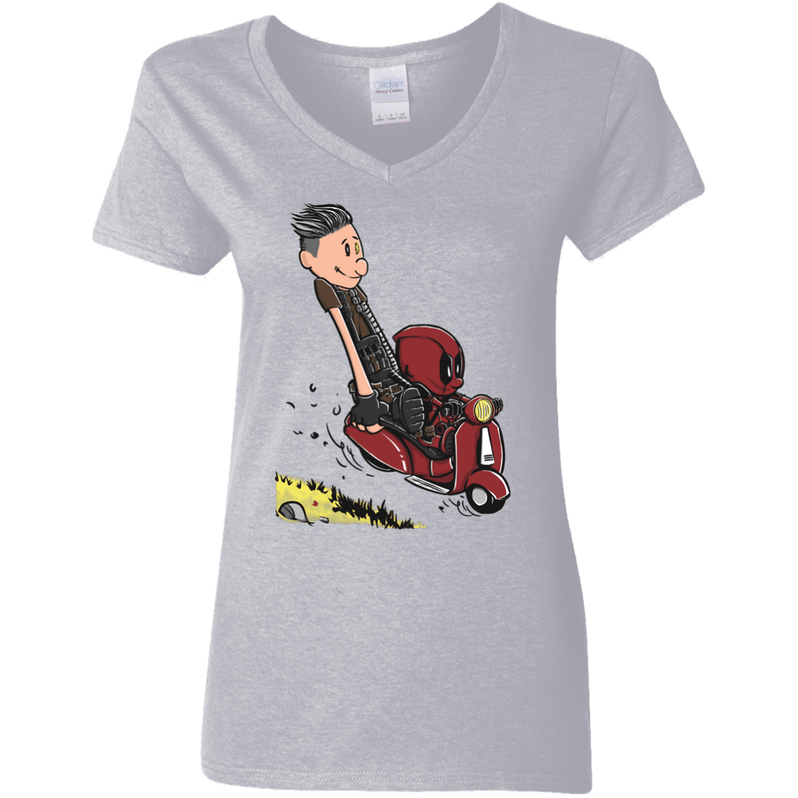 T-Shirts Sport Grey / S Calvin & Deadpool Women's V-Neck T-Shirt