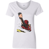 T-Shirts White / S Calvin & Deadpool Women's V-Neck T-Shirt